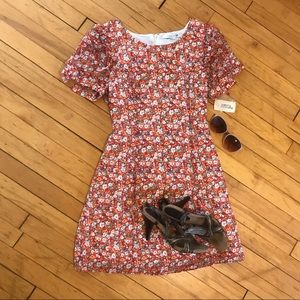 60s puff sleeve floral mini dress
